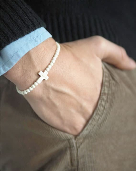 Bracelet Perles et Croix blanc - Catho Rétro