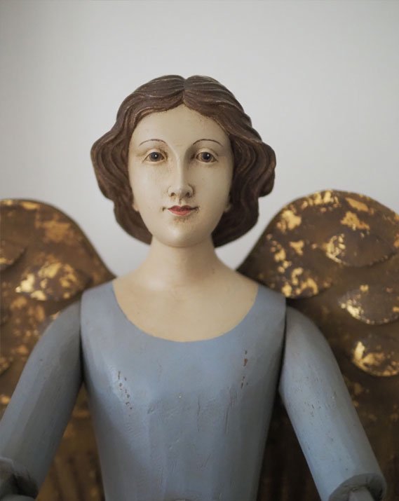 Statue Ange Gardien bleu et ailes dorées