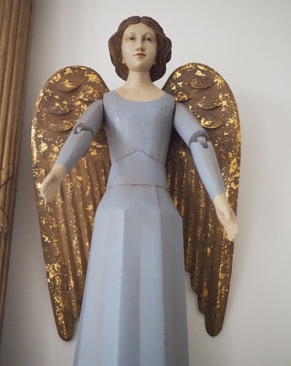 Statue Ange Gardien bleu et ailes dorées