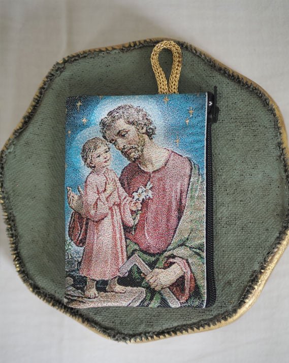 Porte-monnaie fil doré et icône - Saint Joseph
