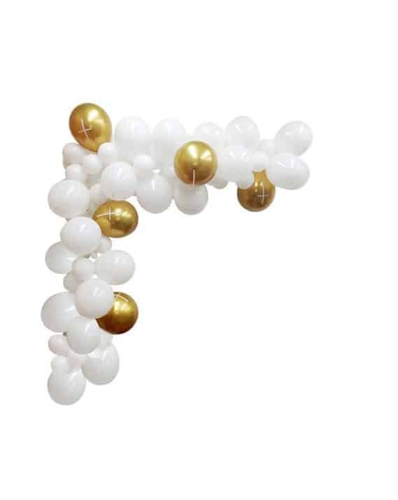 Guirlande arche de 85 ballons Blanc et Or avec Croix