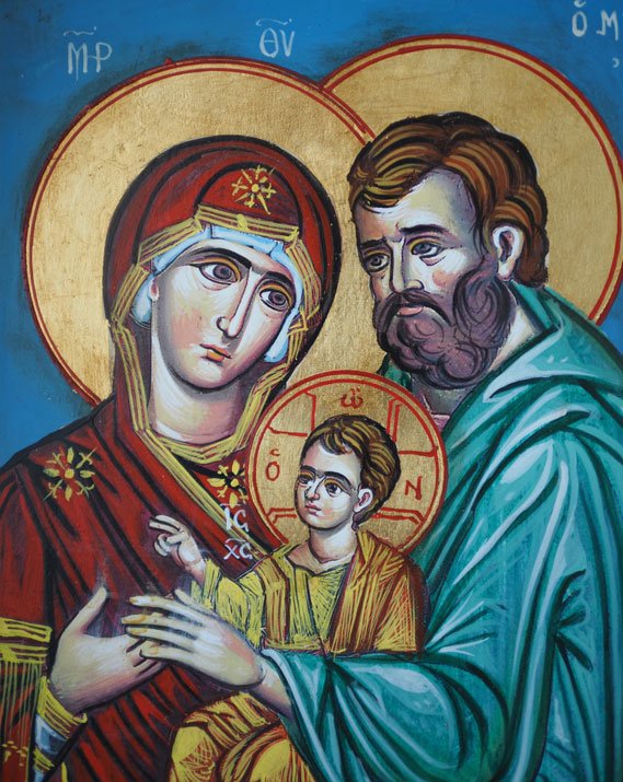 Grande icône de la Sainte Famille peinte à la main