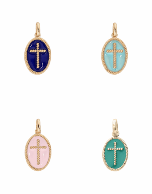 Pendentif ovale croix émaillée